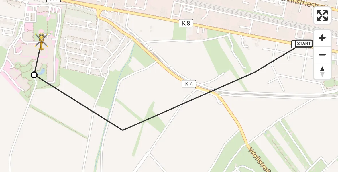 Flugroute Rettungshubschrauber Ludwigshafen am Rhein - Ludwigshafen Accident Hospital, 26 April 2026, 07:38