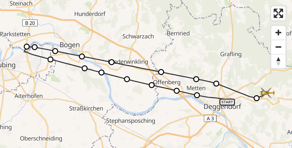 Flugroute Rettungshubschrauber Deggendorf - Schaufling, 26 April 2026, 08:02