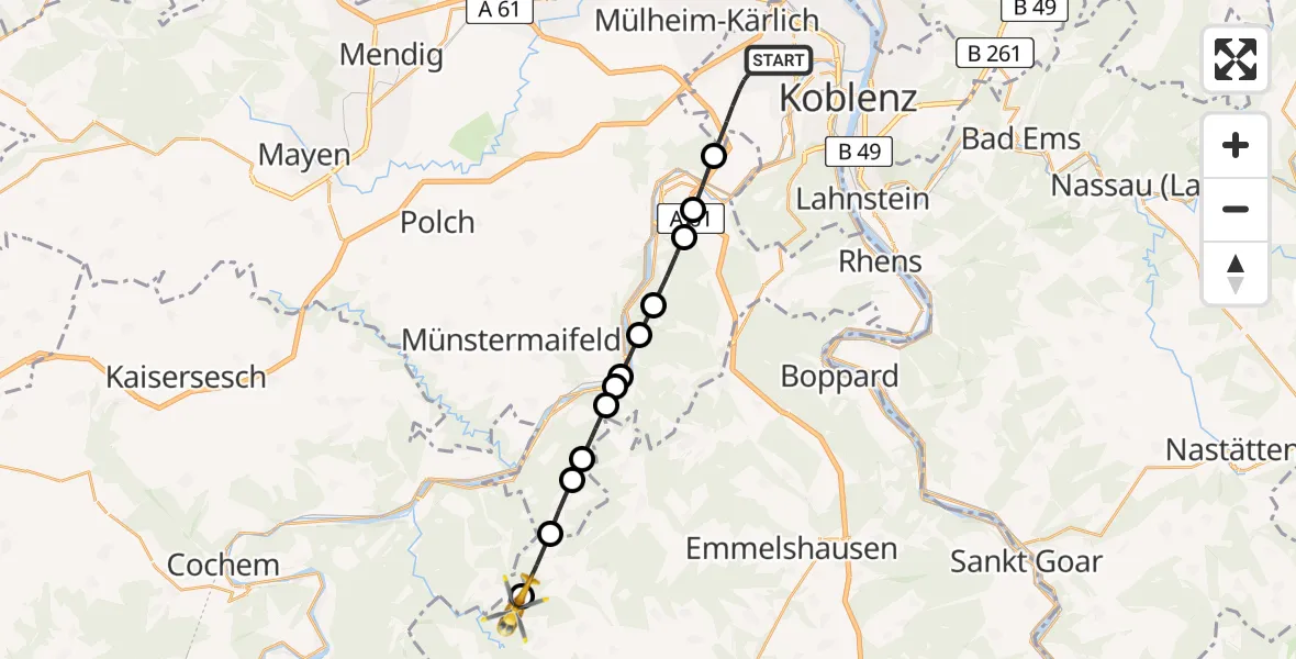 Flugroute Rettungshubschrauber Koblenz - Lieg, 26 April 2026, 08:03
