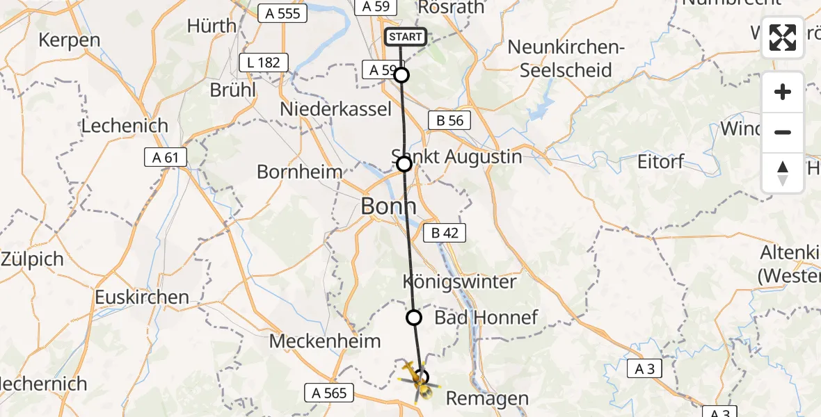 Flugroute Rettungshubschrauber Köln Bonn Flughafen - Grafschaft, 26 April 2026, 08:19
