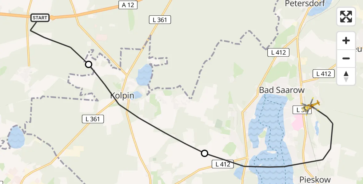 Flugroute Rettungshubschrauber Spreenhagen - Bad Saarow, 26 April 2026, 08:29