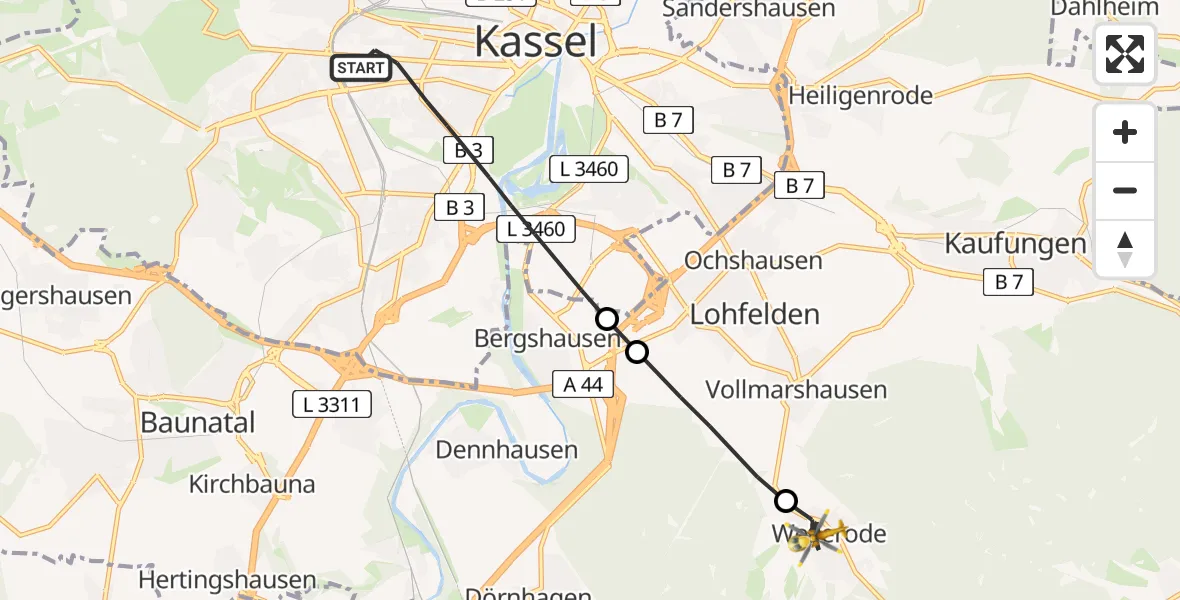 Flugroute Rettungshubschrauber Kassel - Söhrewald, 26 April 2026, 08:31