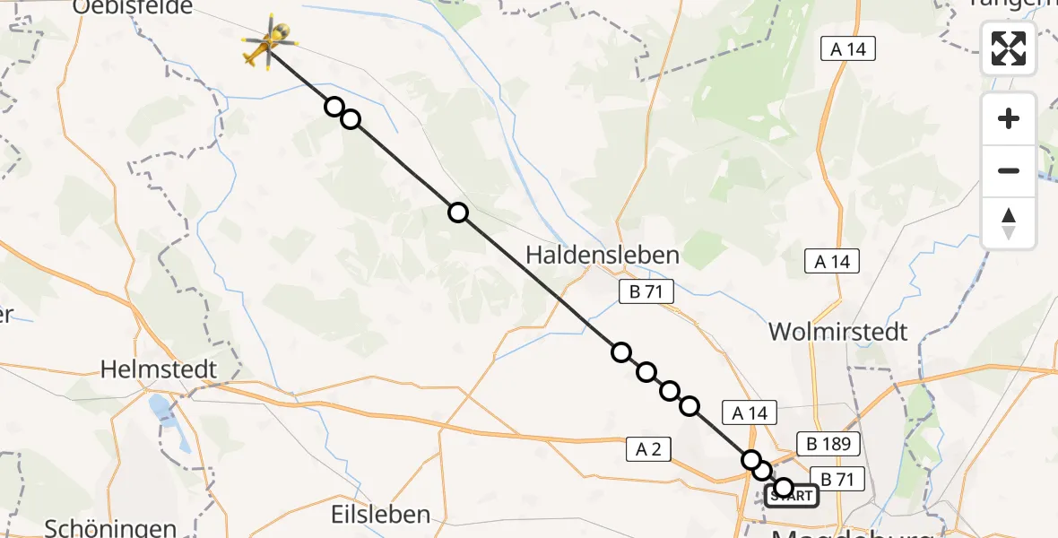Flugroute Rettungshubschrauber Magdeburg Hospital - Oebisfelde-Weferlingen, 26 April 2026, 08:42