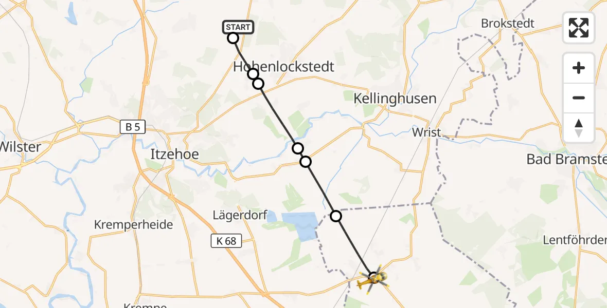 Flugroute Rettungshubschrauber Itzehoe Hungriger Wolf Flugplatz - Brande-Hörnerkirchen, 26 April 2026, 08:52