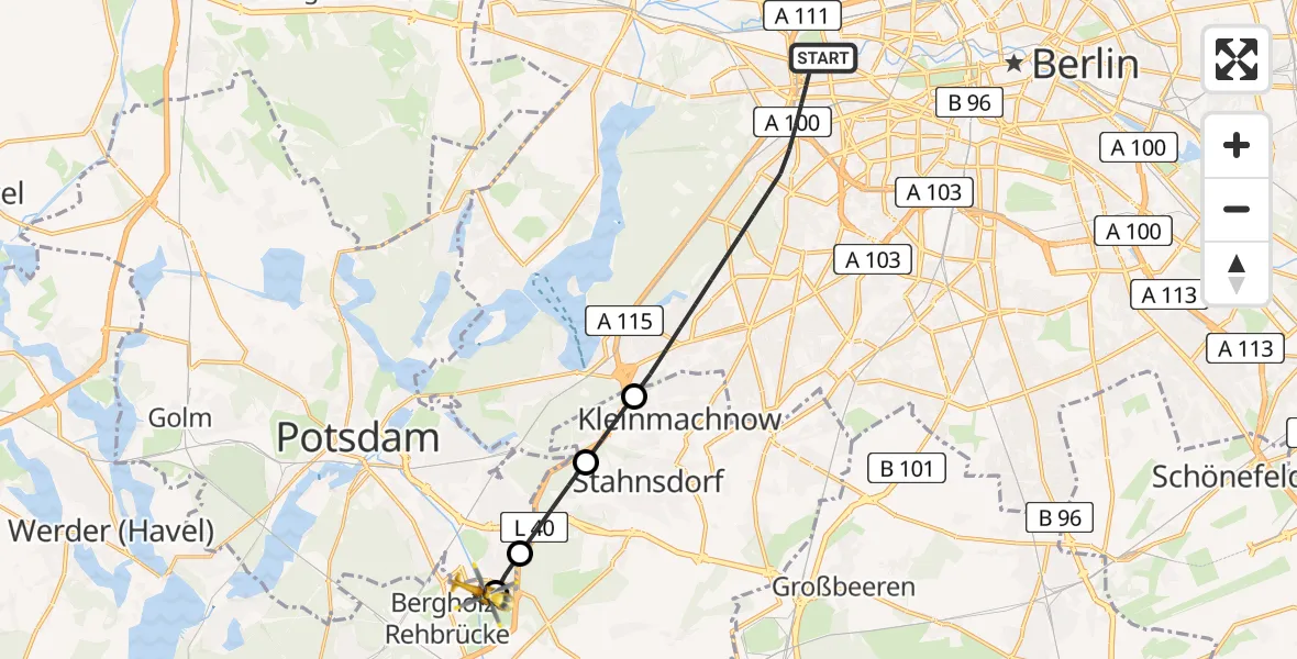 Flugroute Rettungshubschrauber Berlin - Nuthetal, 26 April 2026, 08:54