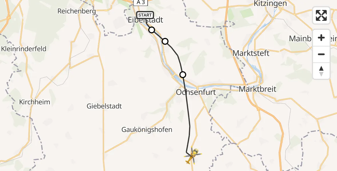 Flugroute Rettungshubschrauber Eibelstadt - Ochsenfurt, 26 April 2026, 08:59