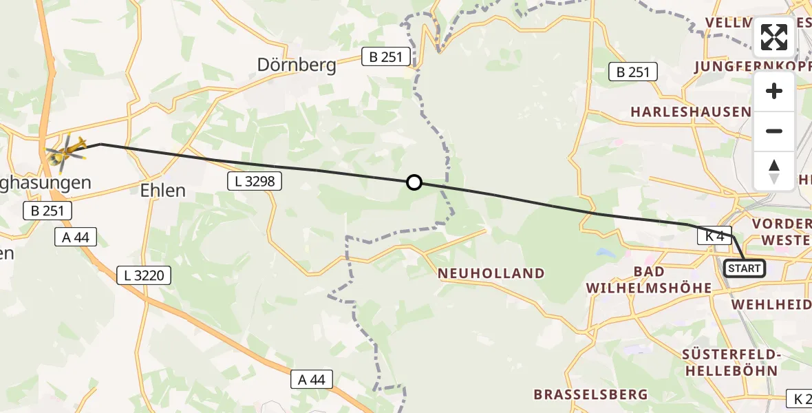 Flugroute Rettungshubschrauber Kassel - Zierenberg, 26 April 2026, 09:01