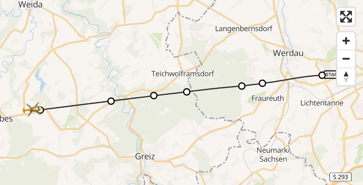 Flugroute Rettungshubschrauber ADAC Air Rescue Station Zwickau Hubschrauberlandeplatz - Zeulenroda-Triebes, 26 April 2026, 09:02