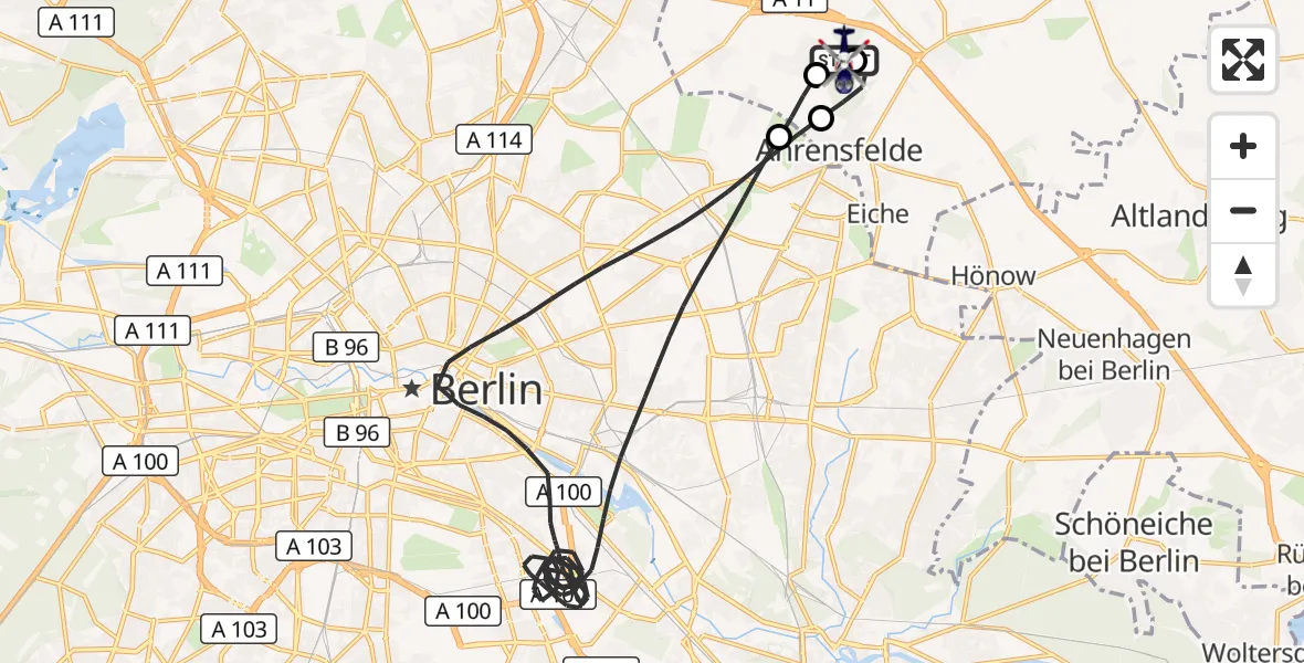 Flugroute Polizeihubschrauber Ahrensfelde Hubschrauberlandeplatz - Ahrensfelde Hubschrauberlandeplatz, 26 April 2026, 09:05