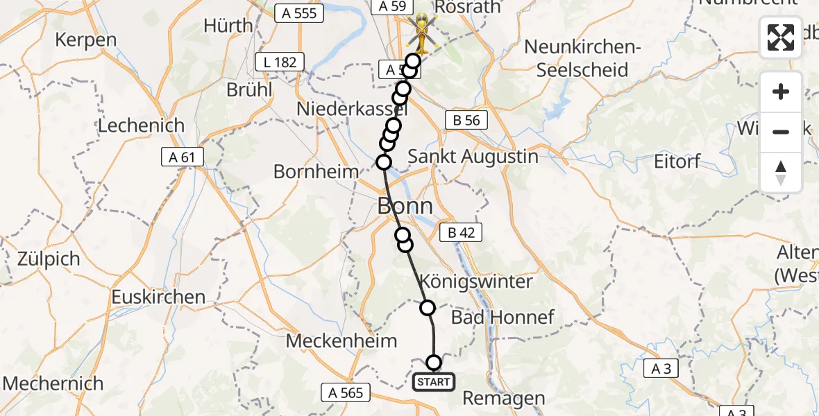 Flugroute Rettungshubschrauber Grafschaft - Köln Bonn Flughafen, 26 April 2026, 09:11