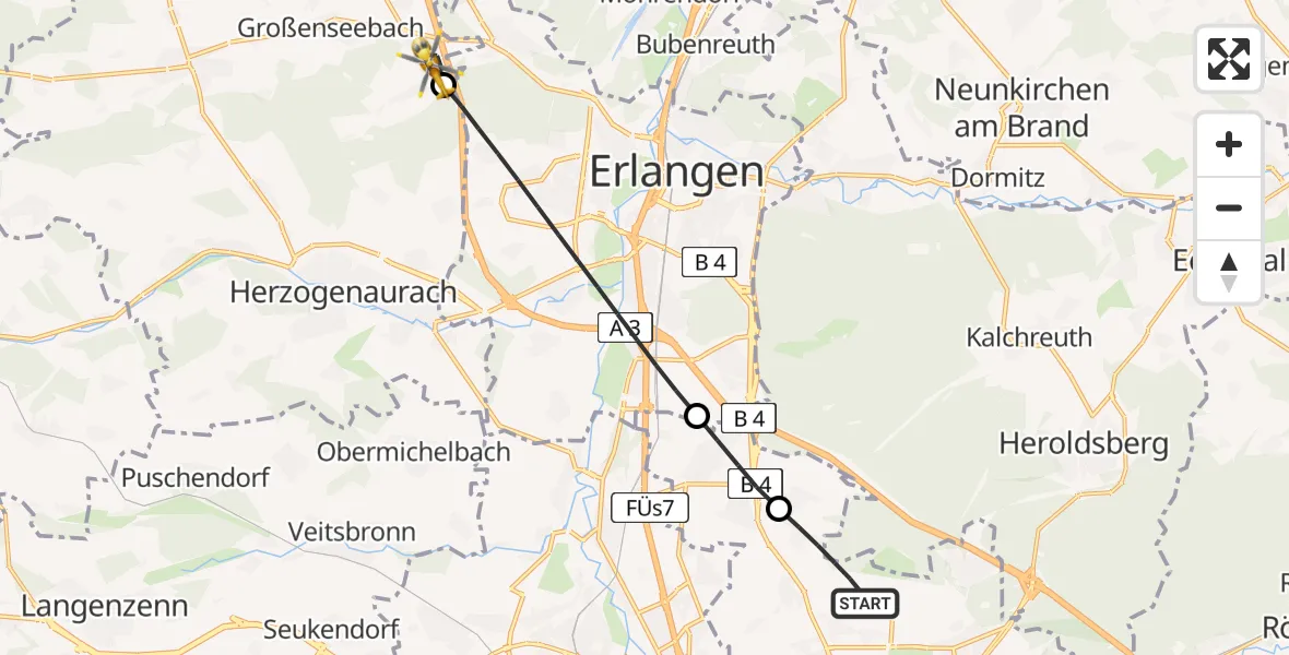 Flugroute Rettungshubschrauber Flughafen Nuremberg - Heßdorf, 26 April 2026, 09:15