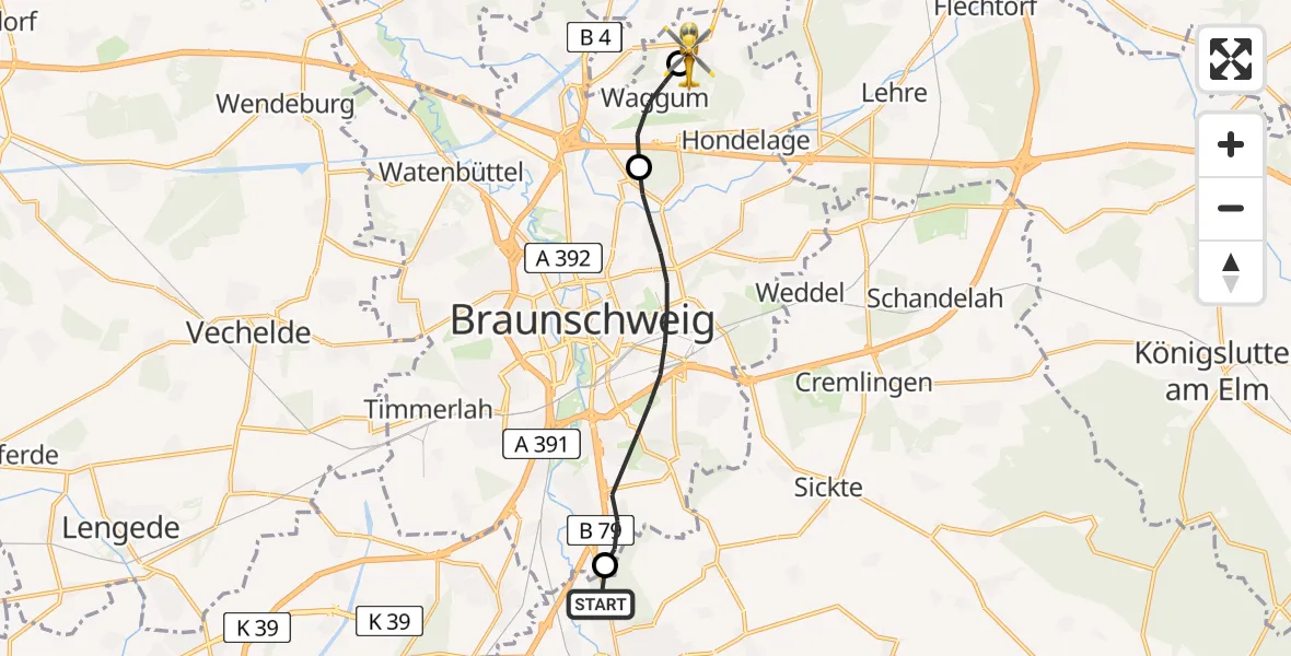 Flugroute Rettungshubschrauber Wolfenbüttel - Braunschweig, 26 April 2026, 09:16