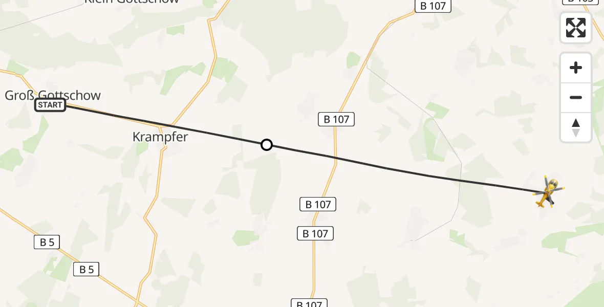 Flugroute Rettungshubschrauber Plattenburg - Groß Pankow (Prignitz), 26 April 2026, 09:21