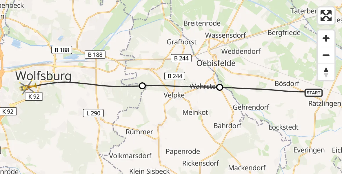 Flugroute Rettungshubschrauber Oebisfelde-Weferlingen - Wolfsburg, 26 April 2026, 09:23