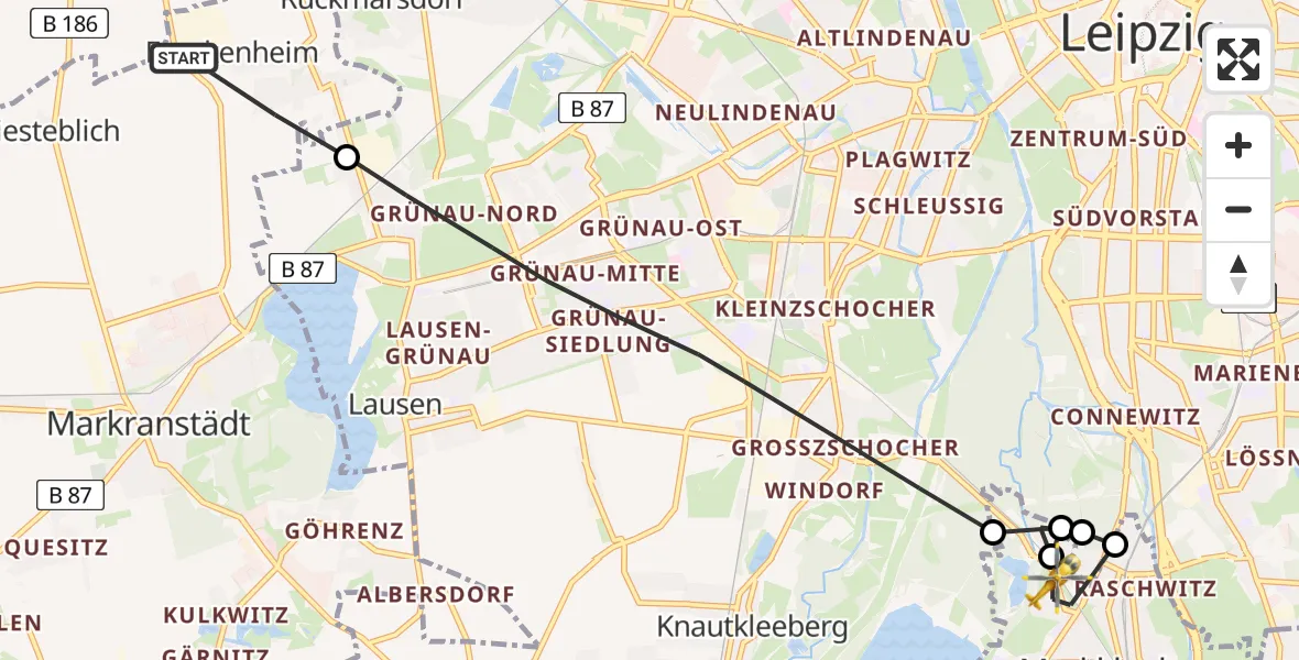 Flugroute Rettungshubschrauber Markranstädt - Markkleeberg, 26 April 2026, 09:24