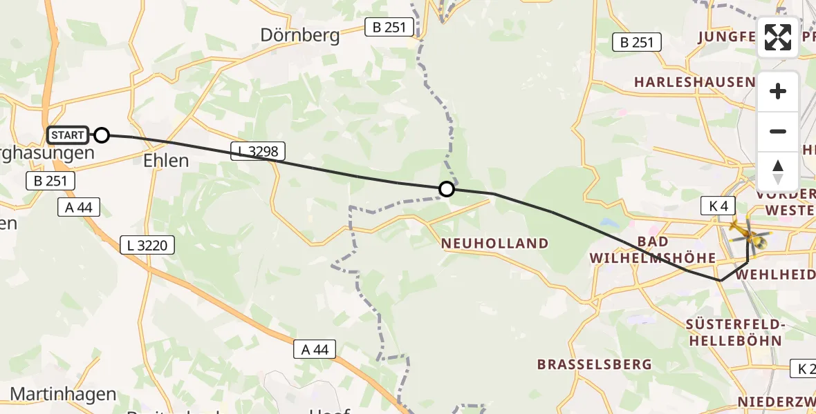 Flugroute Rettungshubschrauber Zierenberg - Kassel, 26 April 2026, 09:30