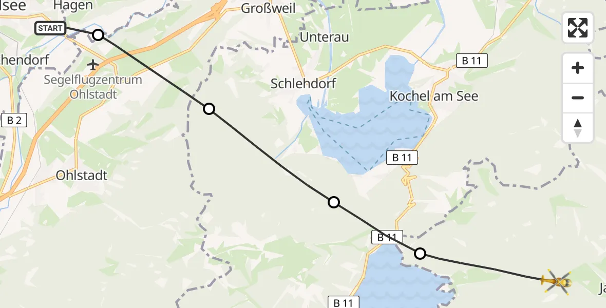 Flugroute Rettungshubschrauber Murnau a.Staffelsee - Jachenau, 26 April 2026, 09:33
