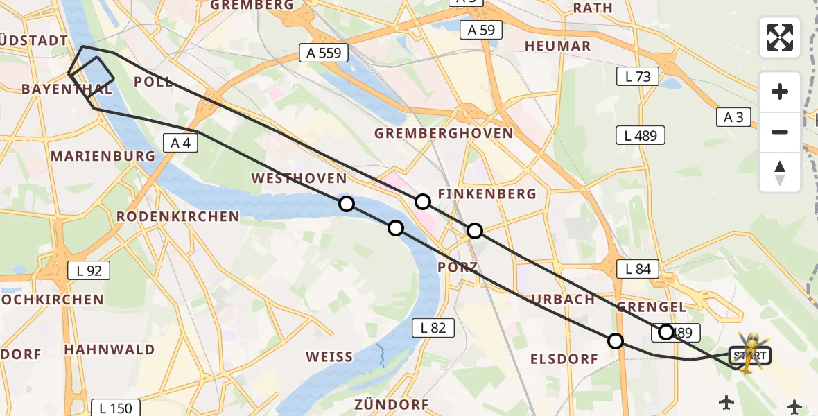 Flugroute Rettungshubschrauber Köln Bonn Flughafen - Köln Bonn Flughafen, 26 April 2026, 09:34