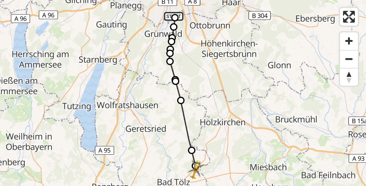 Flugroute Rettungshubschrauber ADAC Air Rescue Center Hubschrauberlandeplatz (Christoph 1) - Reichersbeuern, 26 April 2026, 09:34