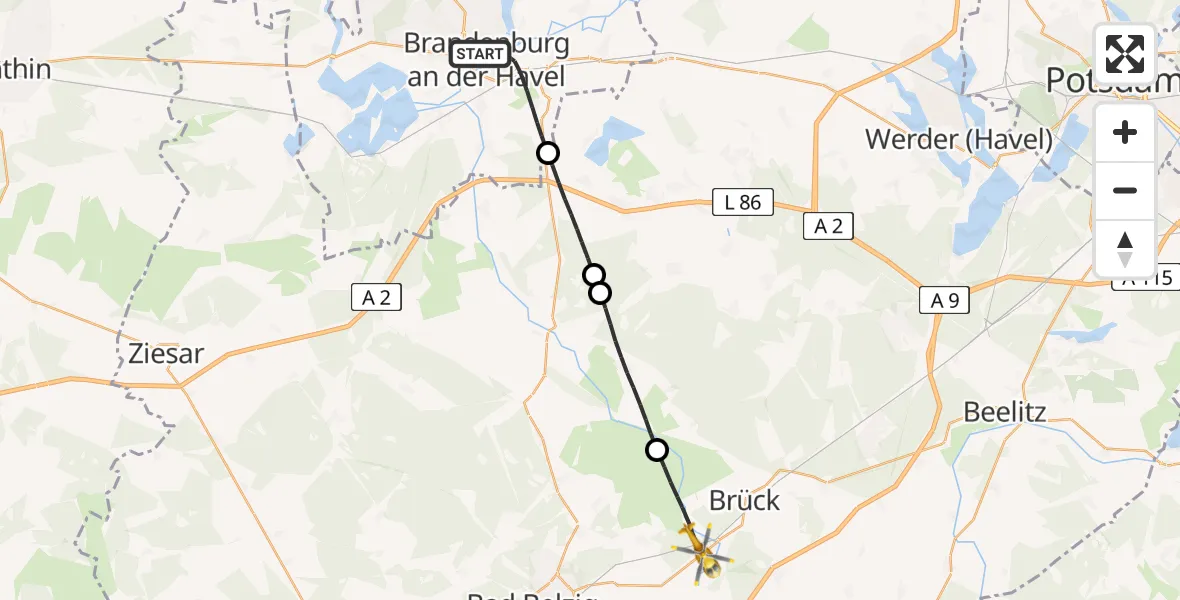 Flugroute Rettungshubschrauber Brandenburg an der Havel - Brück, 26 April 2026, 09:35