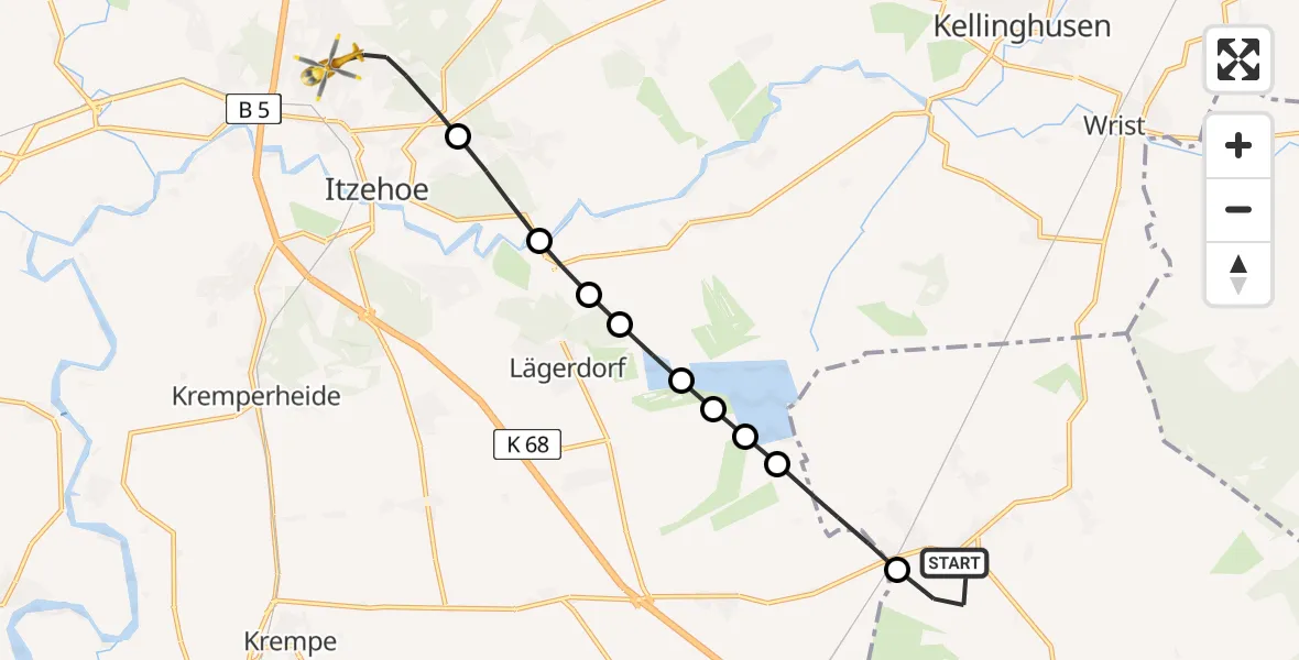 Flugroute Rettungshubschrauber Brande-Hörnerkirchen - Itzehoe, 26 April 2026, 09:38