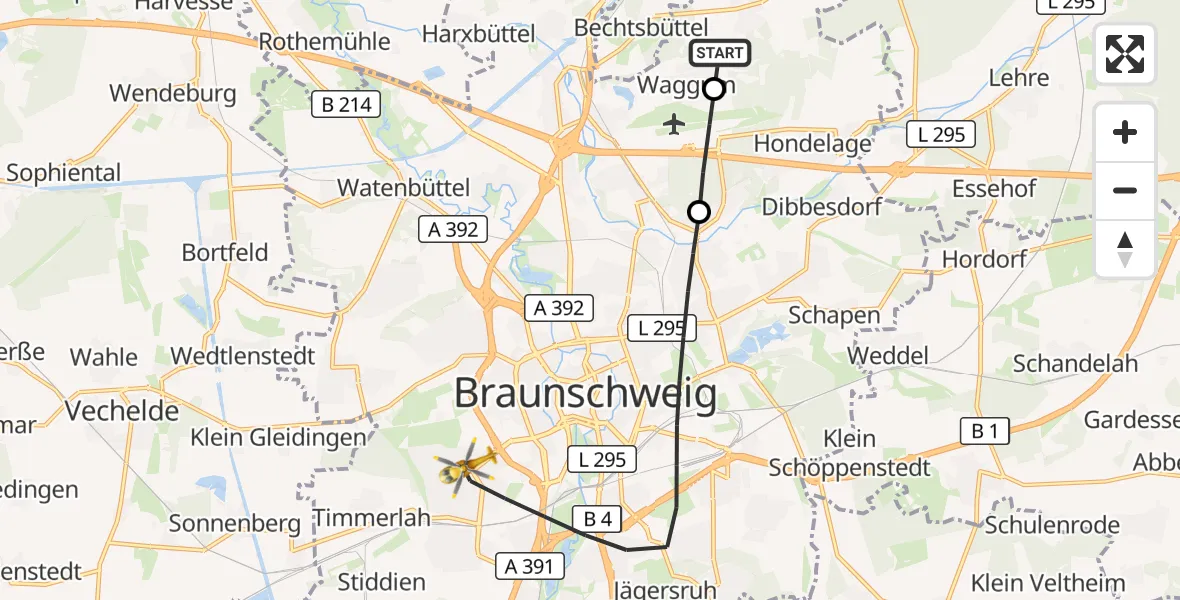 Flugroute Rettungshubschrauber Braunschweig - Braunschweig, 26 April 2026, 09:47