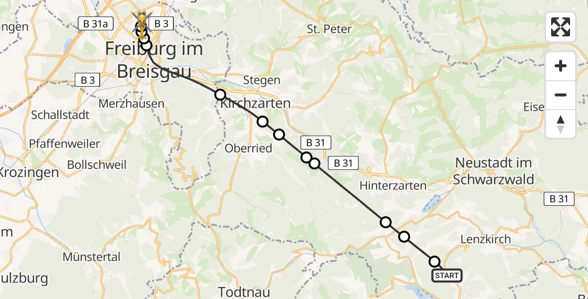 Flugroute Rettungshubschrauber Schluchsee - Freiburg im Breisgau Flugplatz, 26 April 2026, 09:50