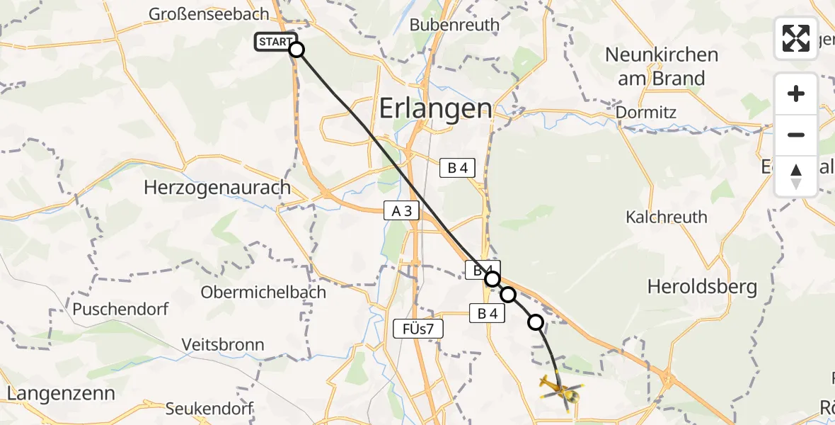 Flugroute Rettungshubschrauber Heßdorf - Flughafen Nuremberg, 26 April 2026, 09:54