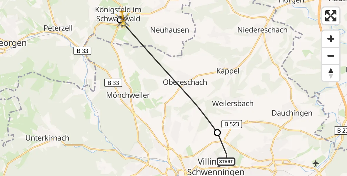 Flugroute Rettungshubschrauber DRF Air Rescue Station Villingen-Schwenningen Hubschrauberlandeplatz (Christoph 11) - Königsfeld im Schwarzwald, 26 April 2026, 10:06