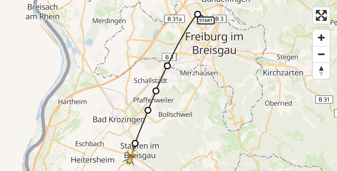 Flugroute Rettungshubschrauber Freiburg im Breisgau Flugplatz - Staufen im Breisgau, 26 April 2026, 10:18