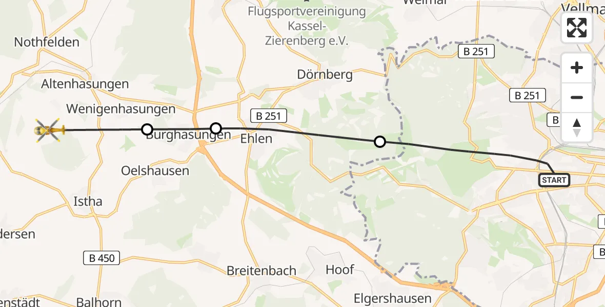 Flugroute Rettungshubschrauber Kassel - Wolfhagen, 26 April 2026, 10:20