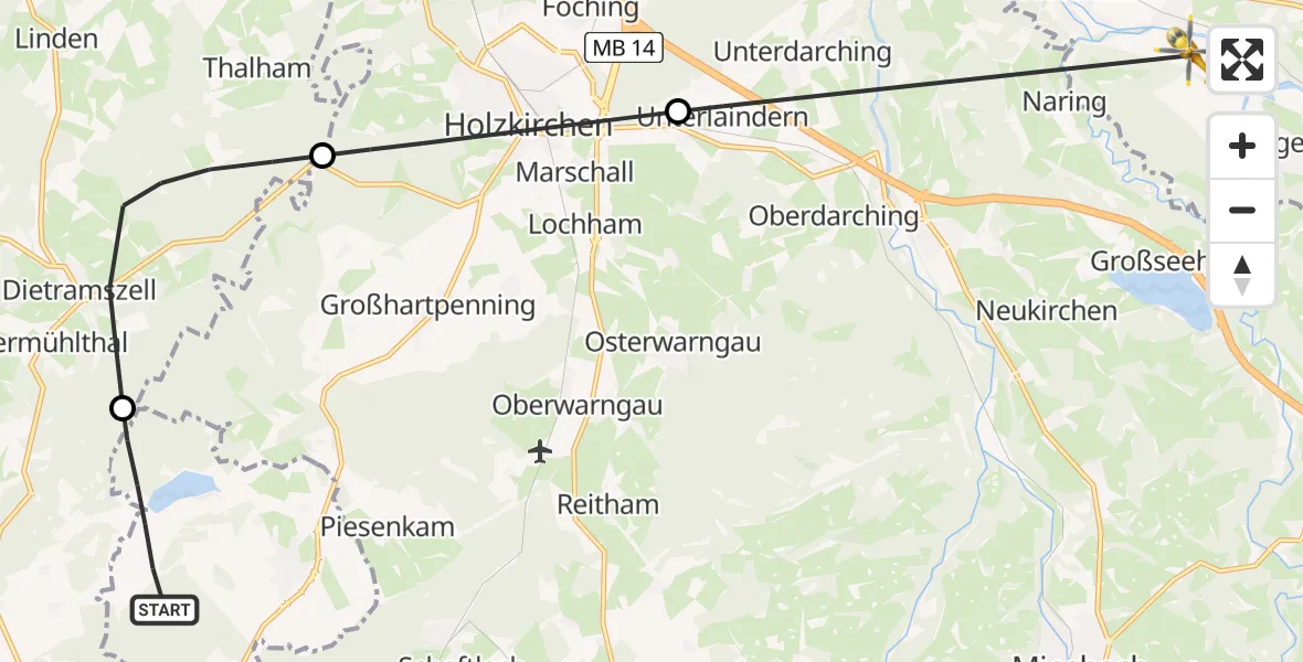 Flugroute Rettungshubschrauber Sachsenkam - Feldkirchen-Westerham, 26 April 2026, 10:21