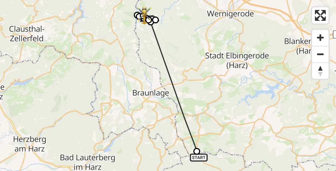 Flugroute Rettungshubschrauber Ellrich - Ilsenburg (Harz), 26 April 2026, 10:24