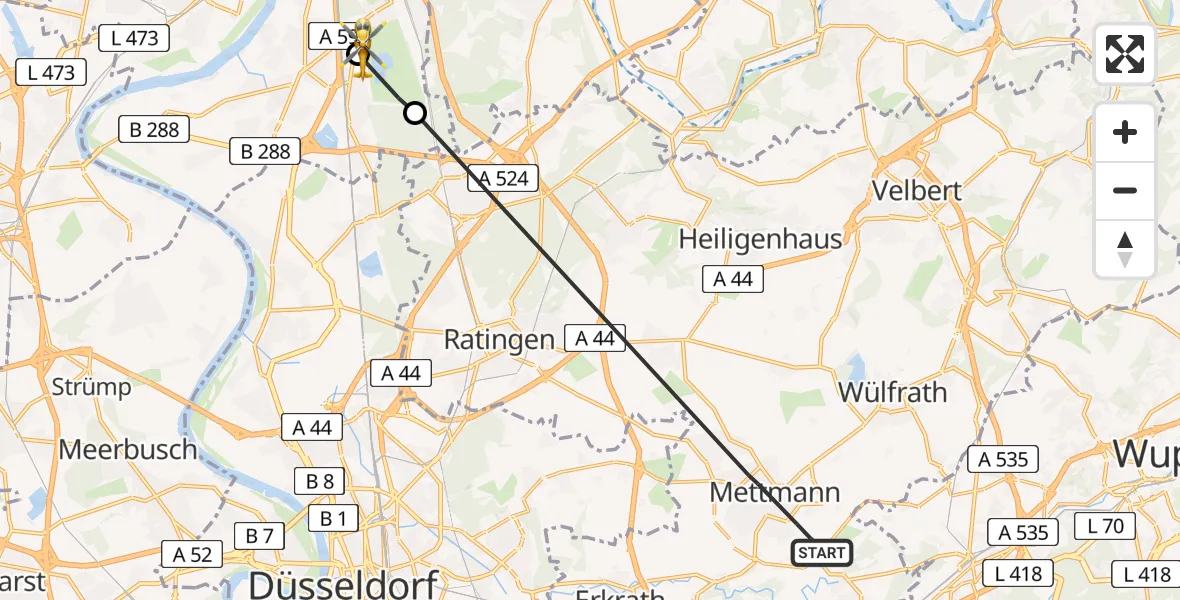Flugroute Rettungshubschrauber Mettmann - Duisburg Air Rescue Hubschrauberlandeplatz (Christoph 9), 26 April 2026, 10:24