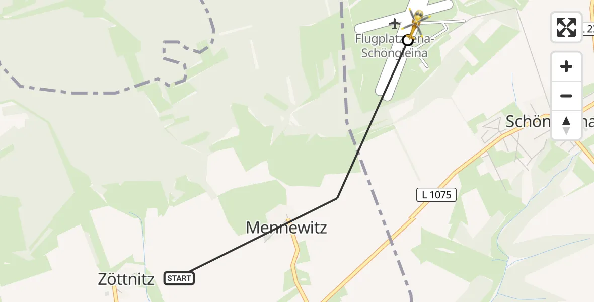 Flugroute Rettungshubschrauber Schlöben - Jena-Schöngleina Flugplatz, 26 April 2026, 10:30