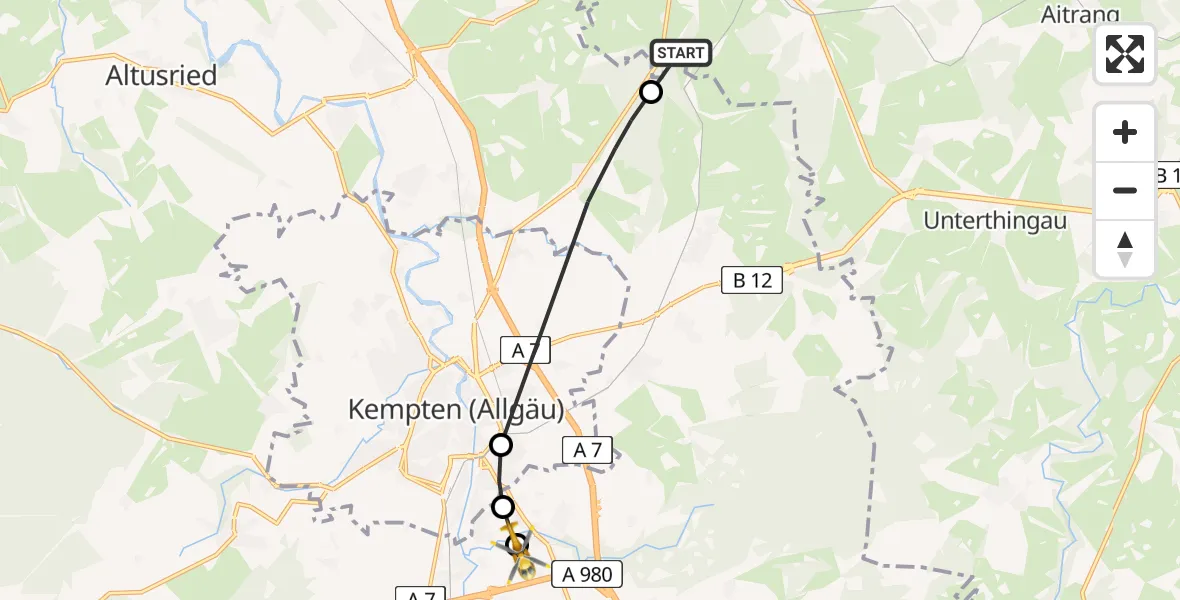 Flugroute Rettungshubschrauber Untrasried - Kempten-Durach Flugplatz, 26 April 2026, 10:35