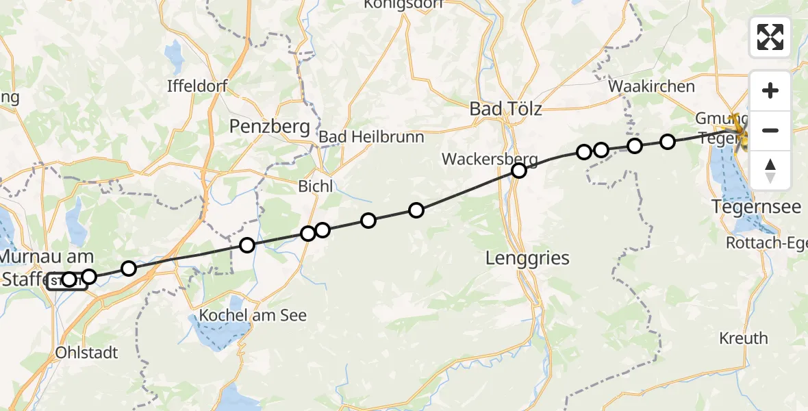 Flugroute Rettungshubschrauber Murnau Accident Hospital - Gmund a.Tegernsee, 26 April 2026, 10:44