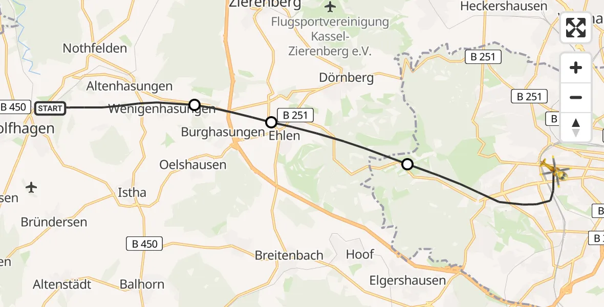 Flugroute Rettungshubschrauber Wolfhagen - Kassel, 26 April 2026, 11:04