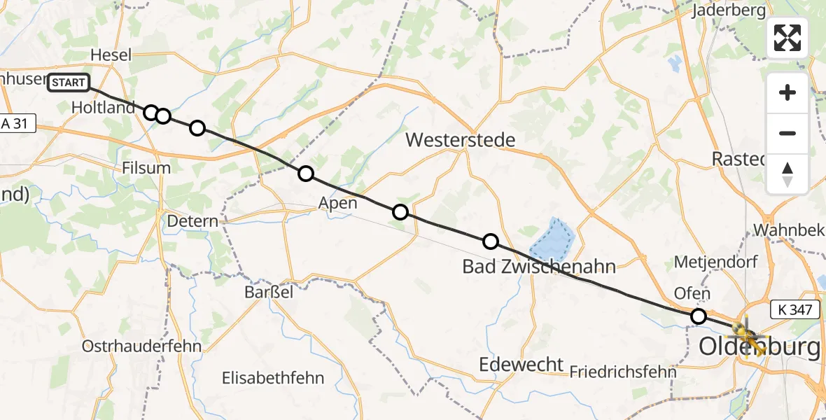 Flugroute Rettungshubschrauber Holtland - Oldenburg (Oldb), 26 April 2026, 11:09