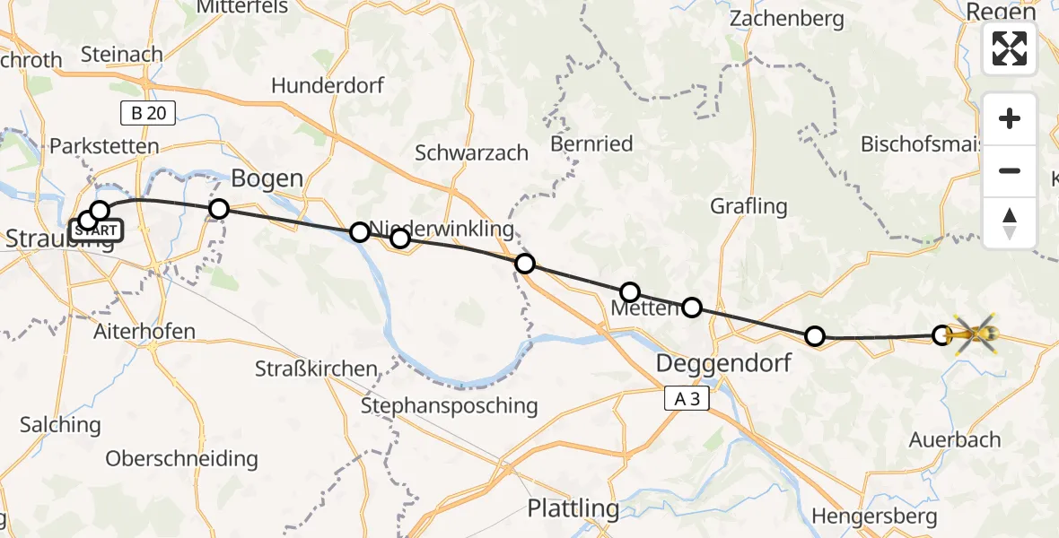 Flugroute Rettungshubschrauber Sankt Elisabeth Hospital Straubing - Lalling, 26 April 2026, 11:10