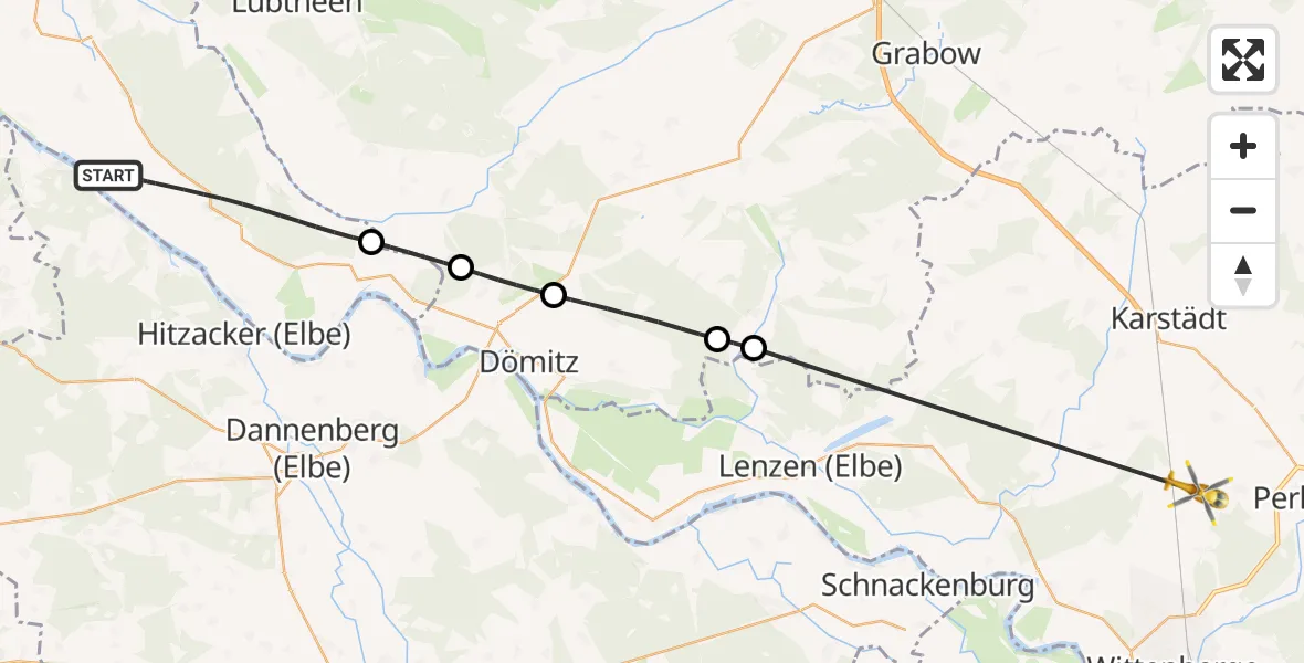 Flugroute Rettungshubschrauber Amt Neuhaus - Perleberg, 26 April 2026, 11:11