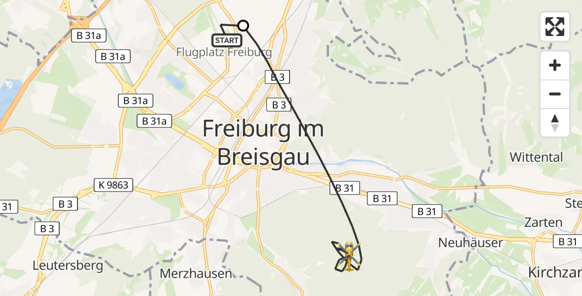 Flugroute Rettungshubschrauber Freiburg im Breisgau Flugplatz - Freiburg im Breisgau, 26 April 2026, 11:11