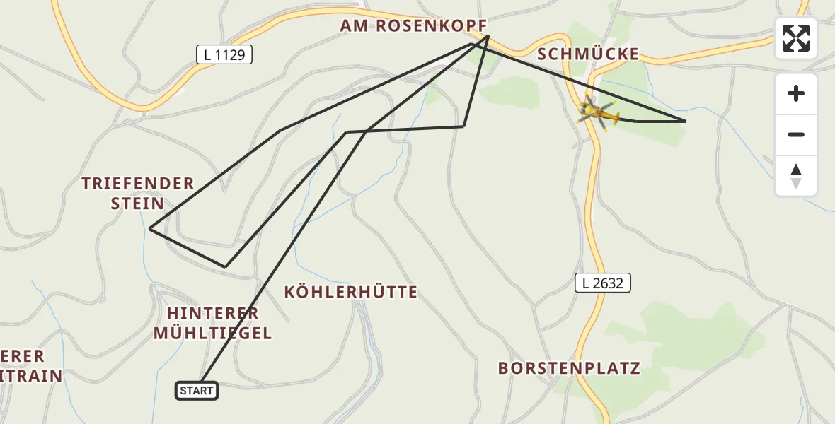 Flugroute Rettungshubschrauber Suhl - Suhl, 26 April 2026, 11:20