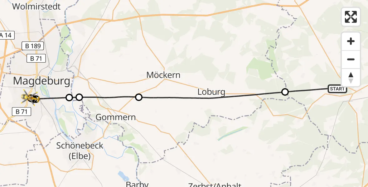 Flugroute Rettungshubschrauber Wiesenburg/Mark - Magdeburg, 26 April 2026, 11:31