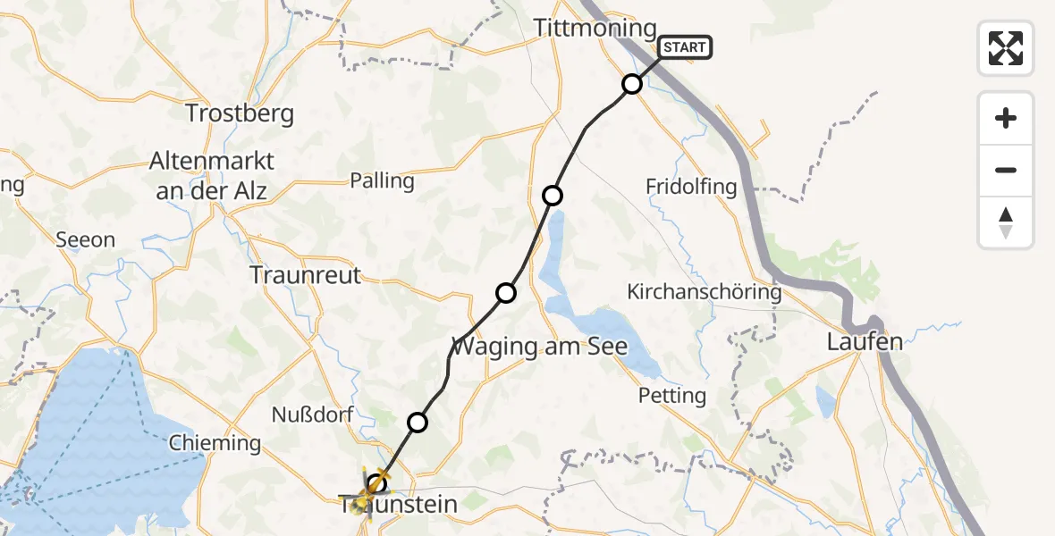 Flugroute Rettungshubschrauber Hochburg-Ach - Traunstein Hospital, 26 April 2026, 11:39