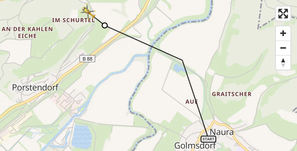 Flugroute Rettungshubschrauber Golmsdorf - Neuengönna, 26 April 2026, 11:39
