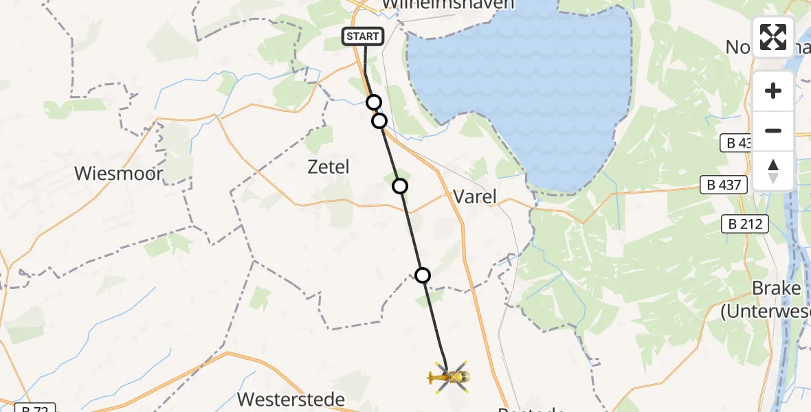 Flugroute Rettungshubschrauber Sande - Wiefelstede, 26 April 2026, 11:43
