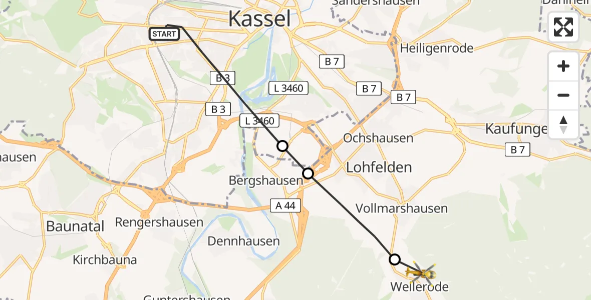 Flugroute Rettungshubschrauber Kassel - Söhrewald, 26 April 2026, 11:50