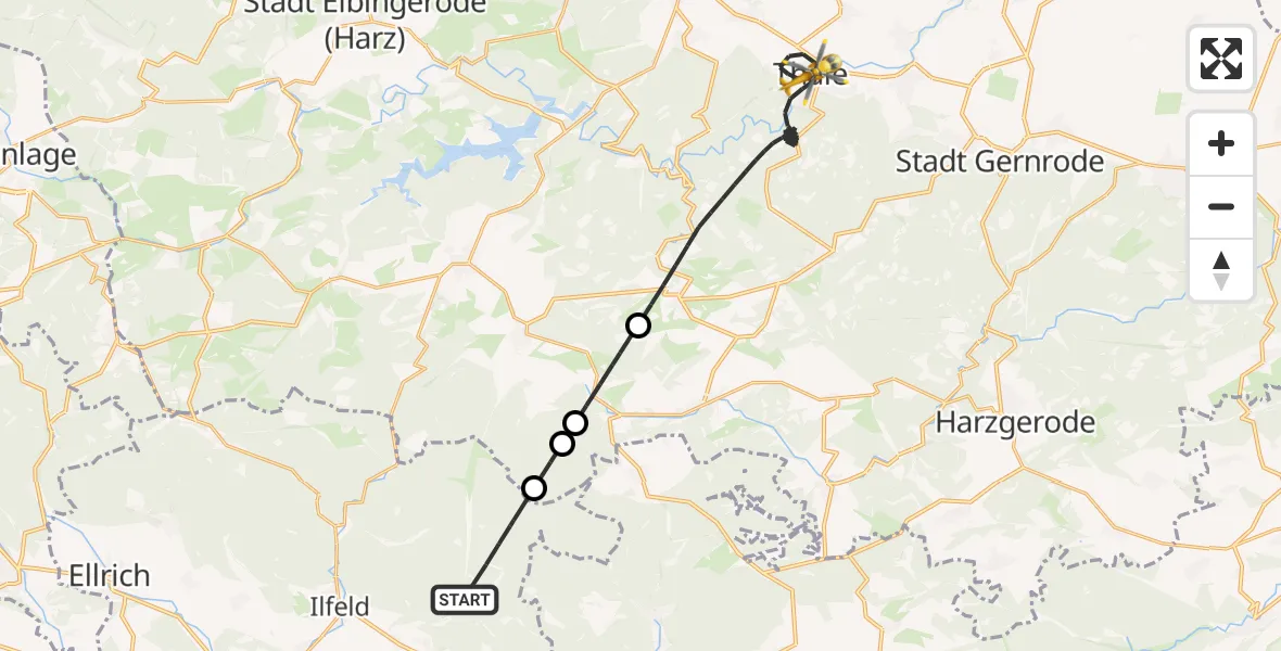 Flugroute Rettungshubschrauber Harztor - Thale, 26 April 2026, 11:51