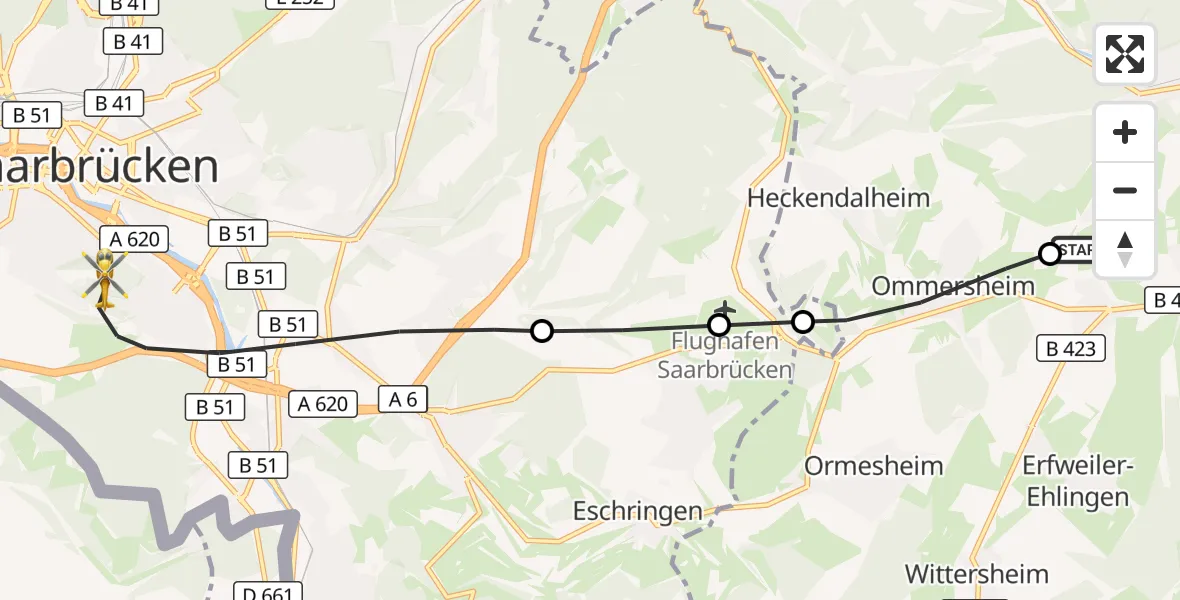 Flugroute Rettungshubschrauber Blieskastel - Saarbrücken, 26 April 2026, 11:53